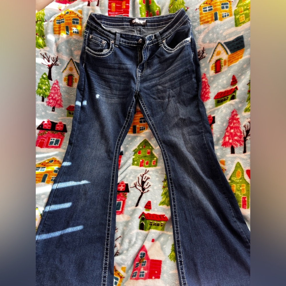Sky Dark Blue Flare Jeans